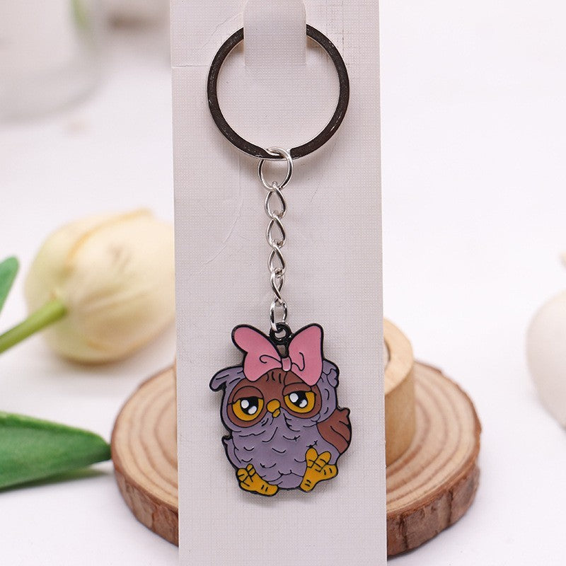 Purple Owl alloy illustrated bag charm; bag not included