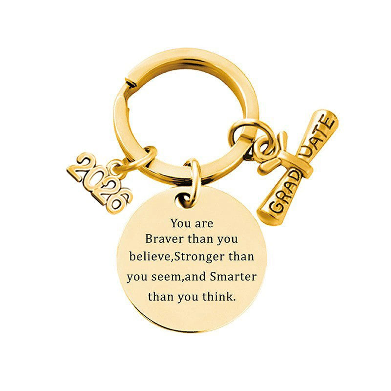2026 Graduation Message Bag Charm — Braver, Stronger, Smarter / Gold-tone