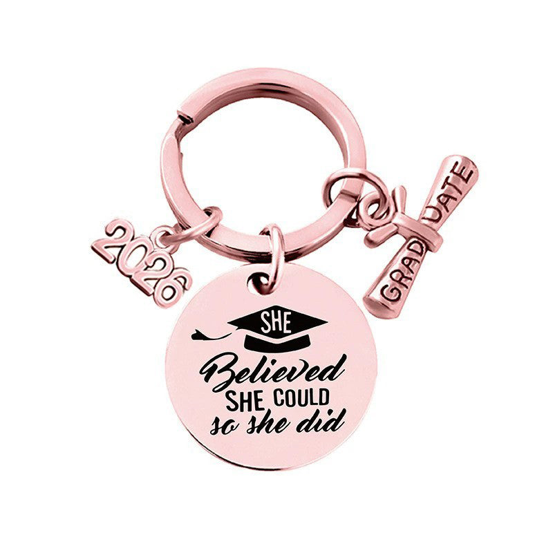 2026 Graduation Message Bag Charm — She Believed She Could / Rose Gold-tone