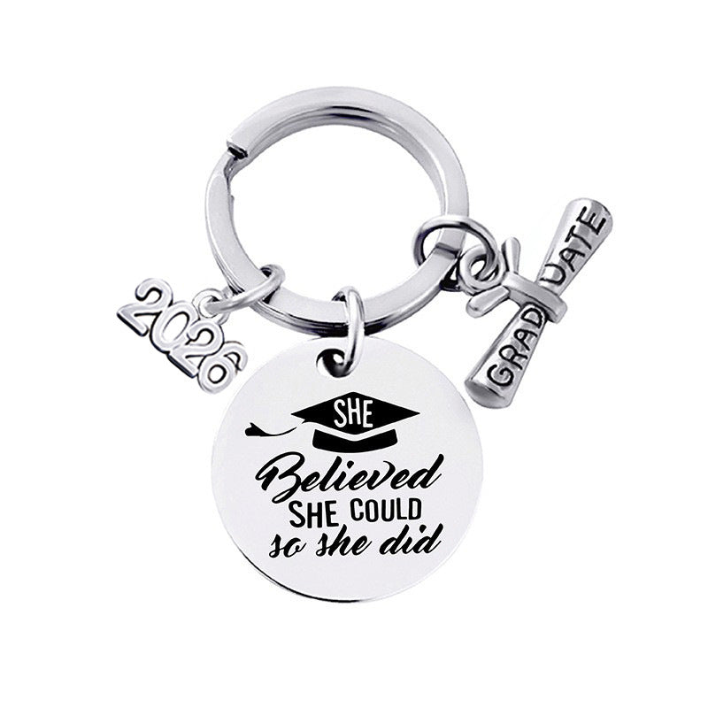 2026 Graduation Message Bag Charm — She Believed She Could / Silver-tone