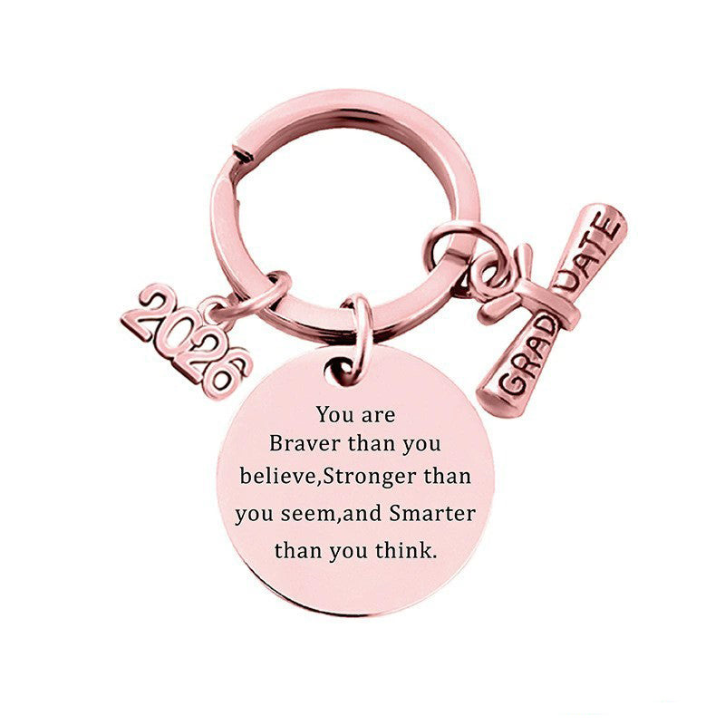 2026 Graduation Message Bag Charm — Braver, Stronger, Smarter / Rose Gold-tone