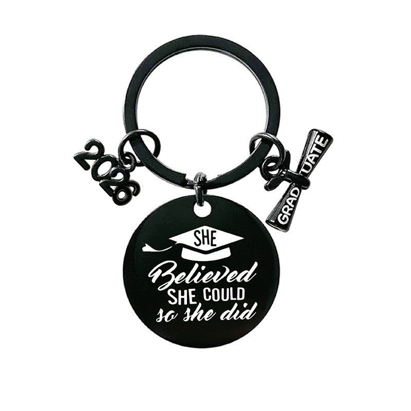 2026 Graduation Message Bag Charm — She Believed She Could / Black