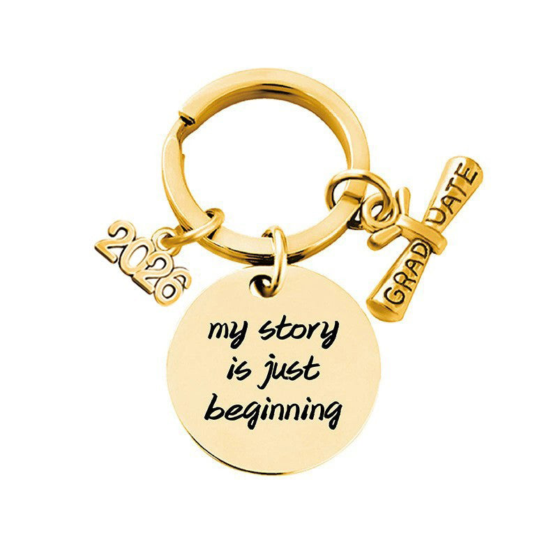 2026 Graduation Message Bag Charm — My Story Is Just Beginning / Gold-tone