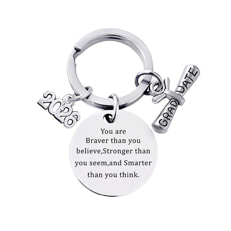 2026 Graduation Message Bag Charm — Braver, Stronger, Smarter / Silver-tone