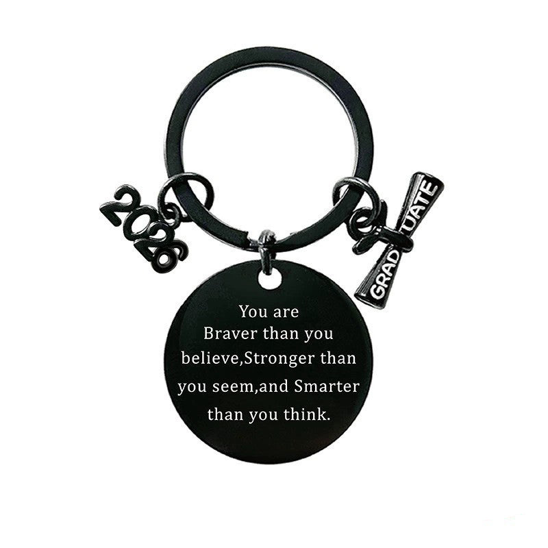 2026 Graduation Message Bag Charm — Braver, Stronger, Smarter / Black