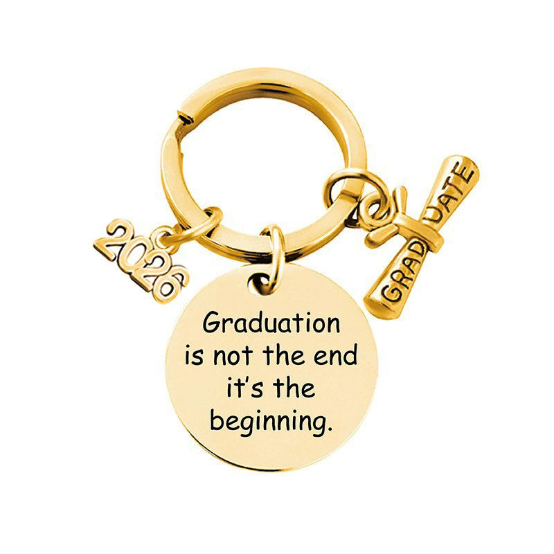 2026 Graduation Message Bag Charm — Graduation Is Just the Beginning / Gold-tone