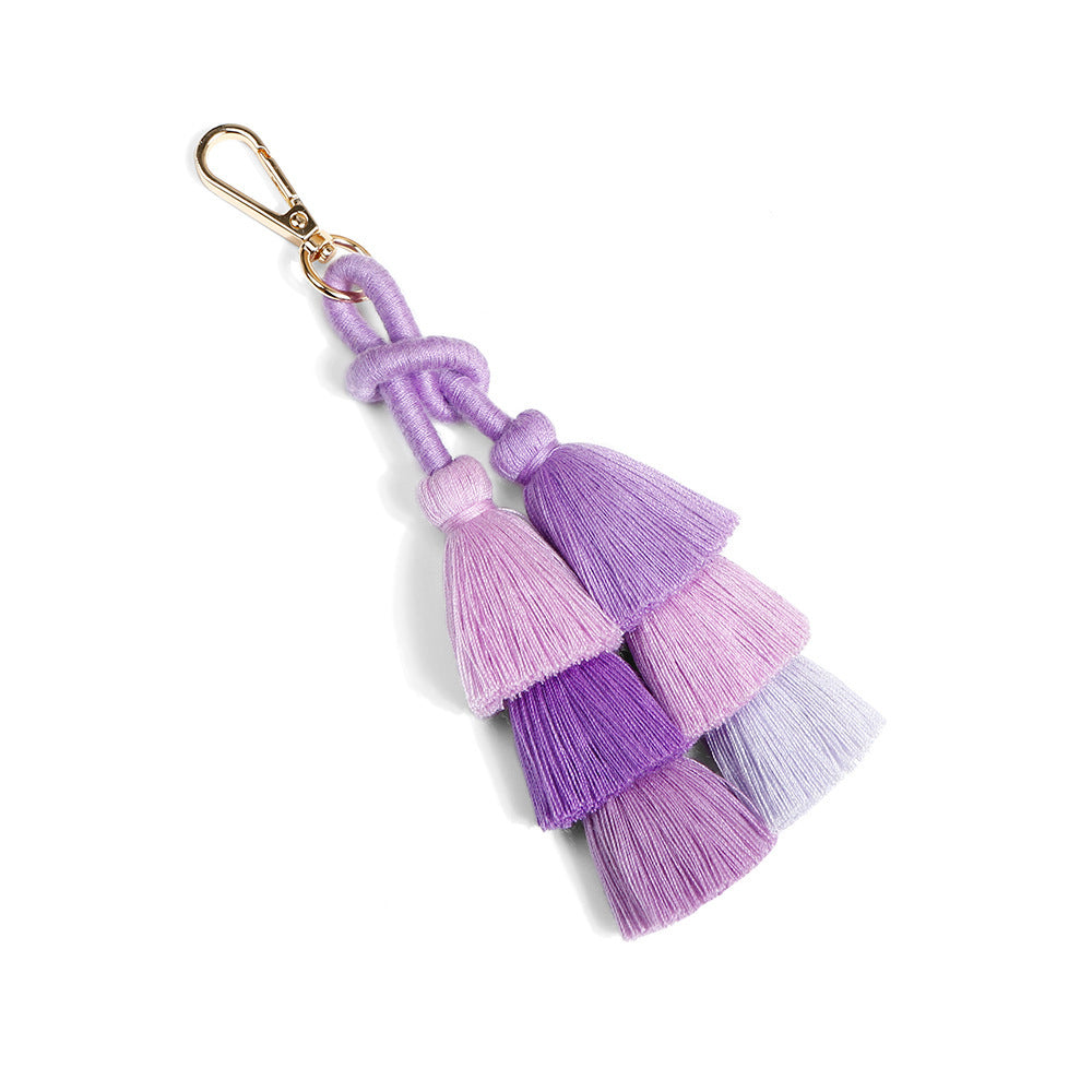 Tiered Cotton Tassel Bag Charm — Purple