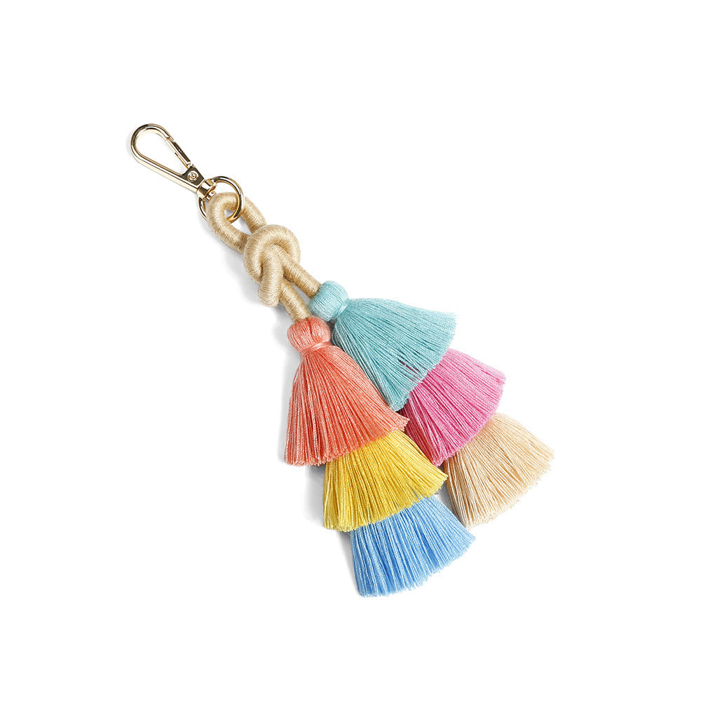 Tiered Cotton Tassel Bag Charm — Multicolor