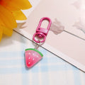 One glittery pink watermelon charm with green rind and pink clasp from the matching pair
