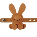 Brown rabbit bag charm with long ears and a wraparound snap strap