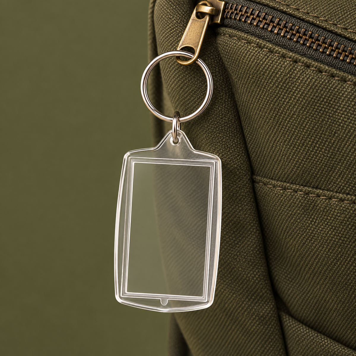 Clear Photo Insert Bag Charm styled on a bag; bag not included