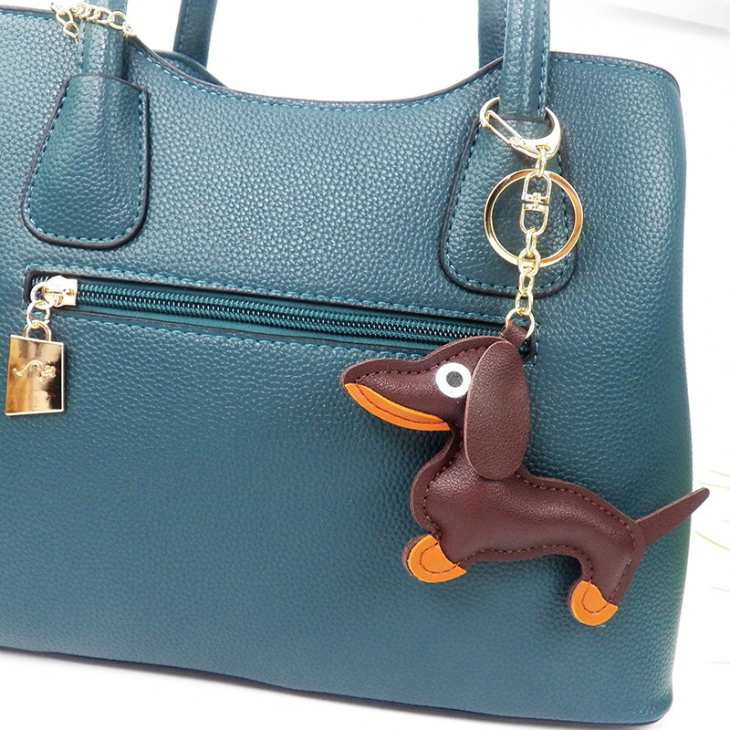 Dog Leather Heart and Dachshund Bag Charm