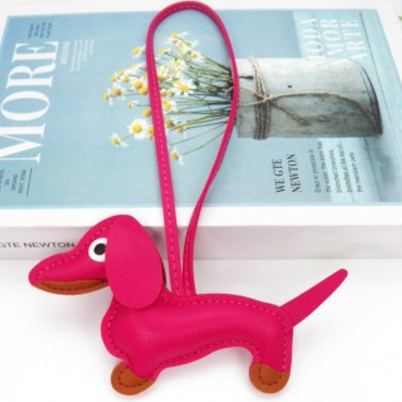 Dog Leather Heart and Dachshund Bag Charm
