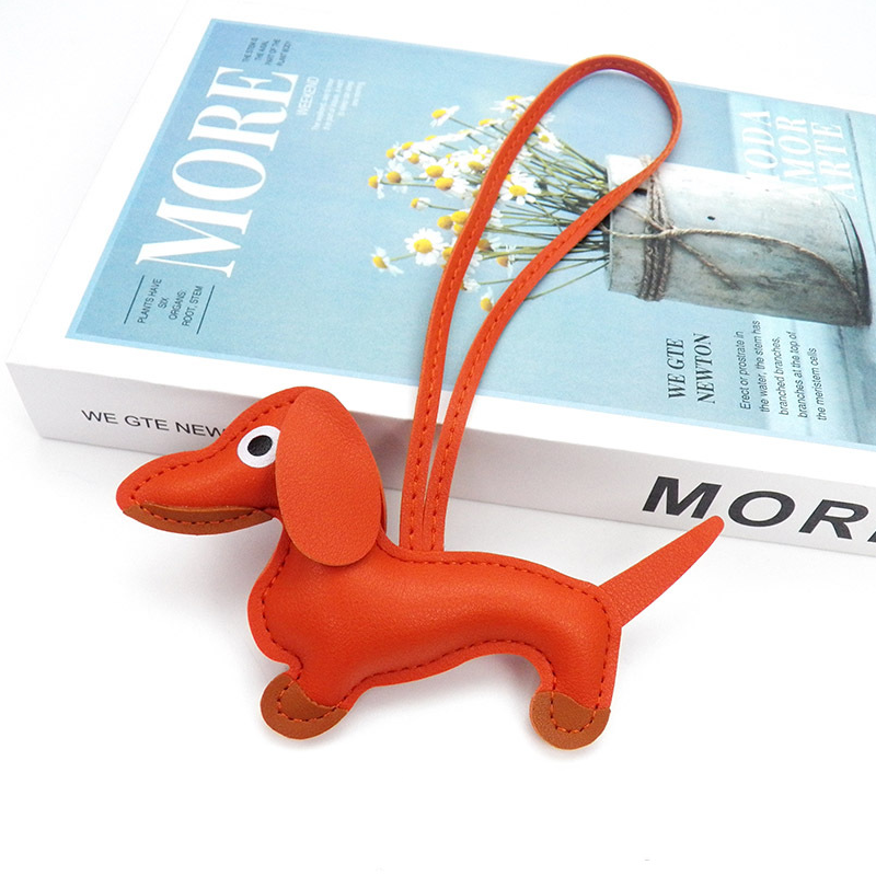 Dog Leather Heart and Dachshund Bag Charm