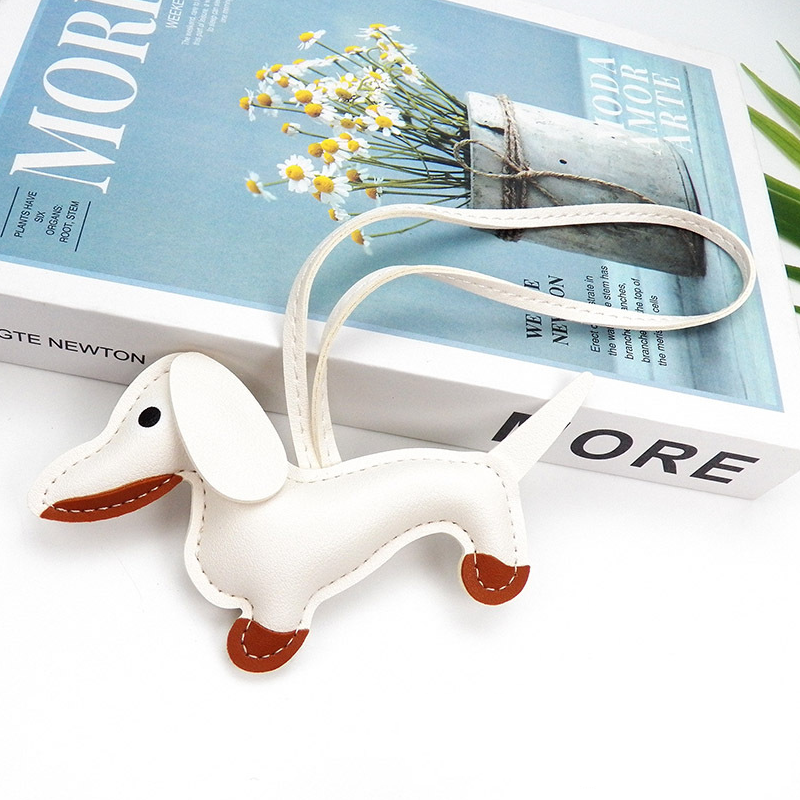 Dog Leather Heart and Dachshund Bag Charm