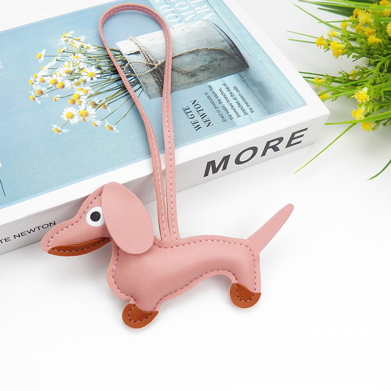 Dog Leather Heart and Dachshund Bag Charm