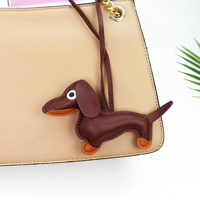 Dog Leather Heart and Dachshund Bag Charm