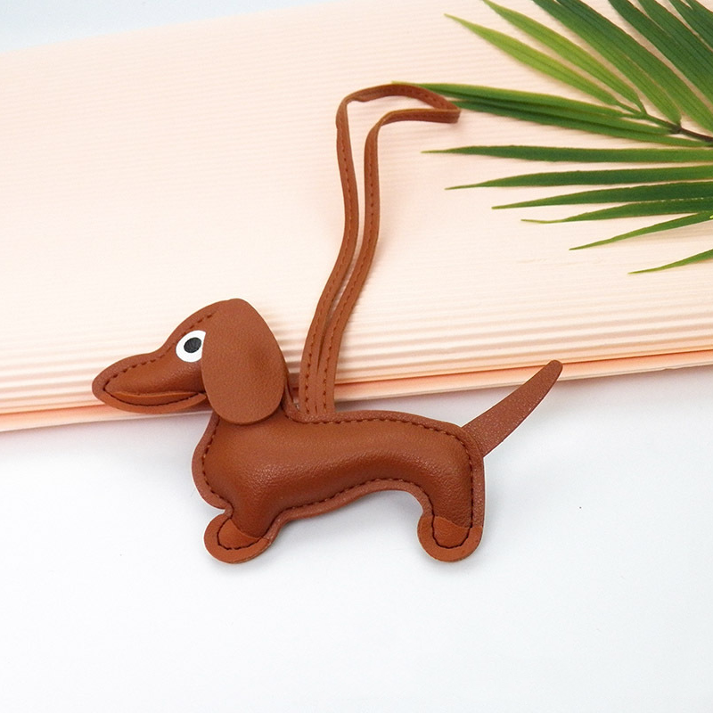 Dog Leather Heart and Dachshund Bag Charm