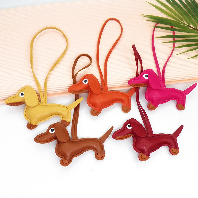 Dog Leather Heart and Dachshund Bag Charm