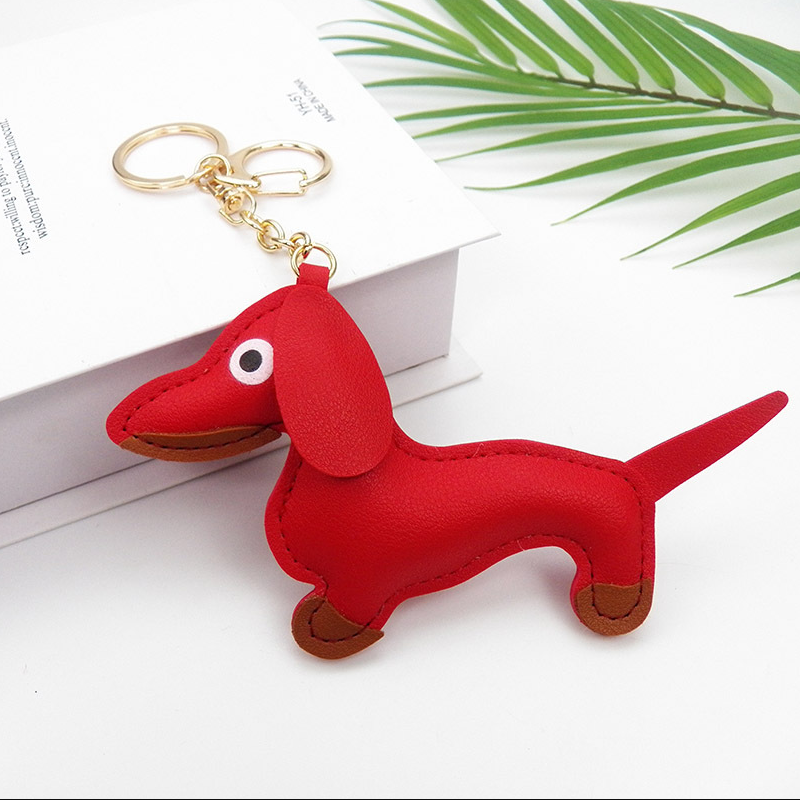 Dog Leather Heart and Dachshund Bag Charm