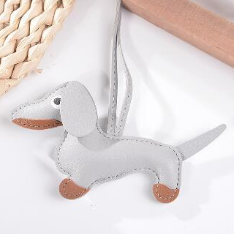 Dog Leather Heart and Dachshund Bag Charm