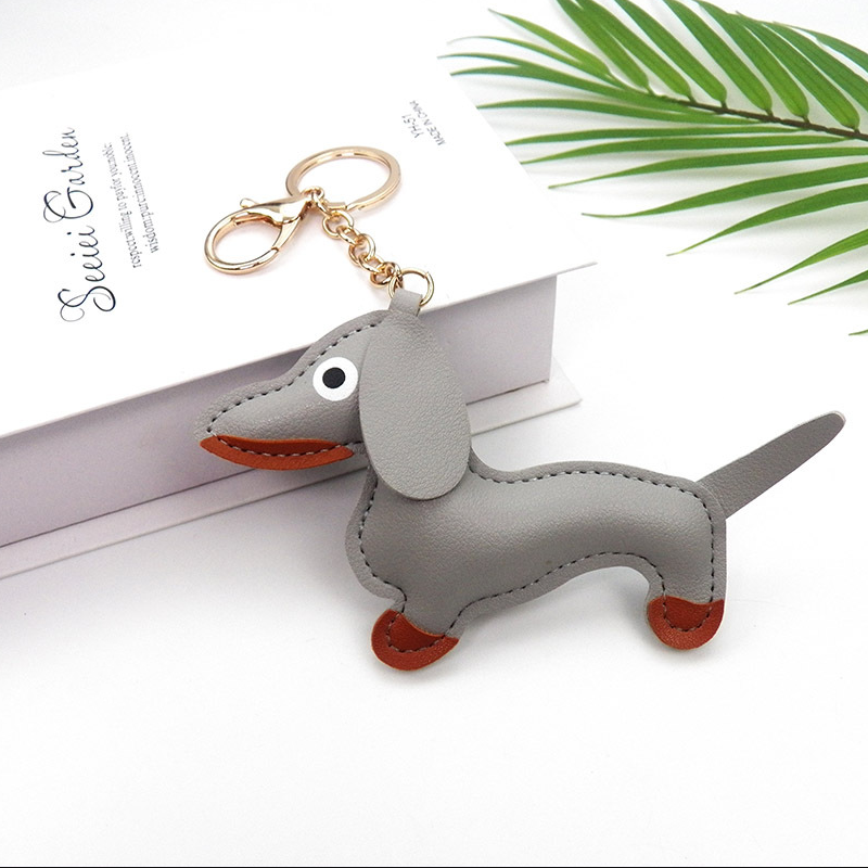 Dog Leather Heart and Dachshund Bag Charm