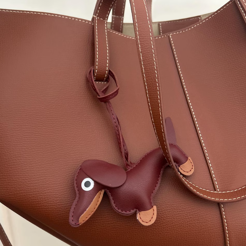 Dog Leather Heart and Dachshund Bag Charm