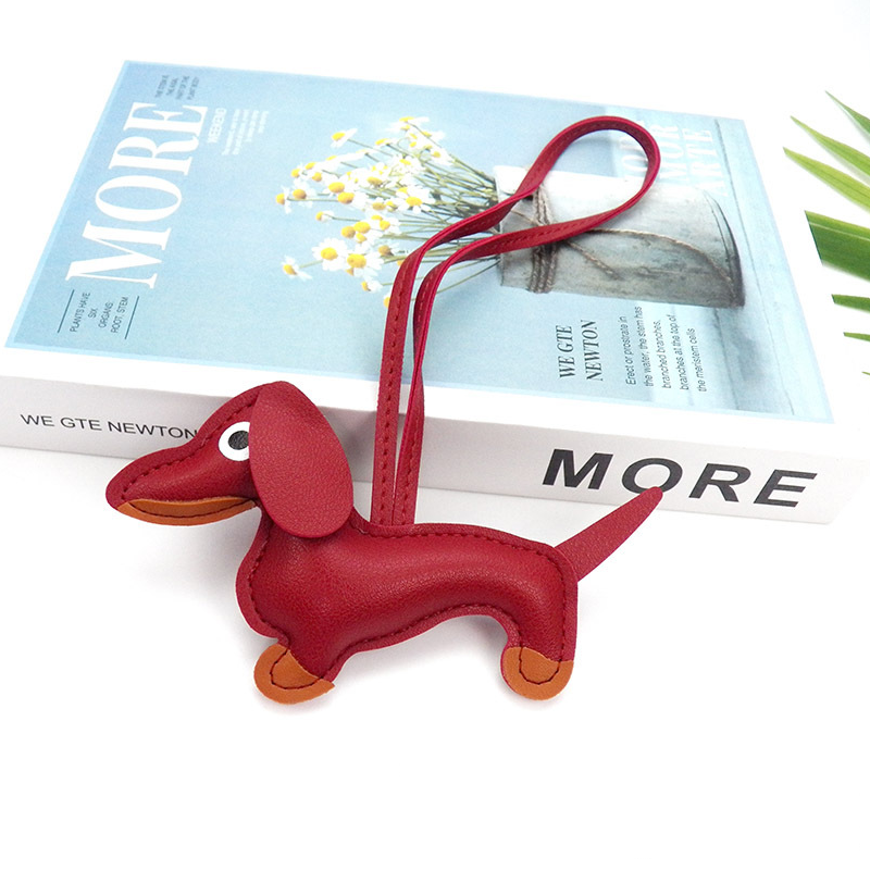 Dog Leather Heart and Dachshund Bag Charm