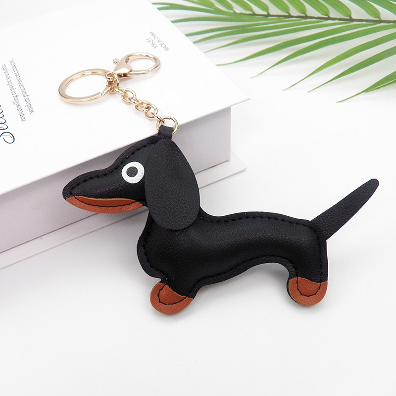 Dog Leather Heart and Dachshund Bag Charm