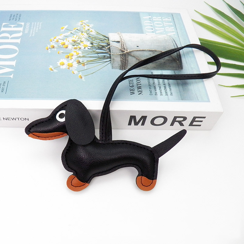 Dog Leather Heart and Dachshund Bag Charm