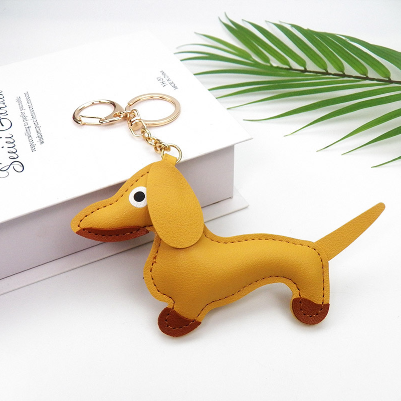 Dog Leather Heart and Dachshund Bag Charm
