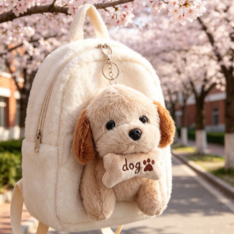 Light Brown Plush Dog and Backpack Bag Charm