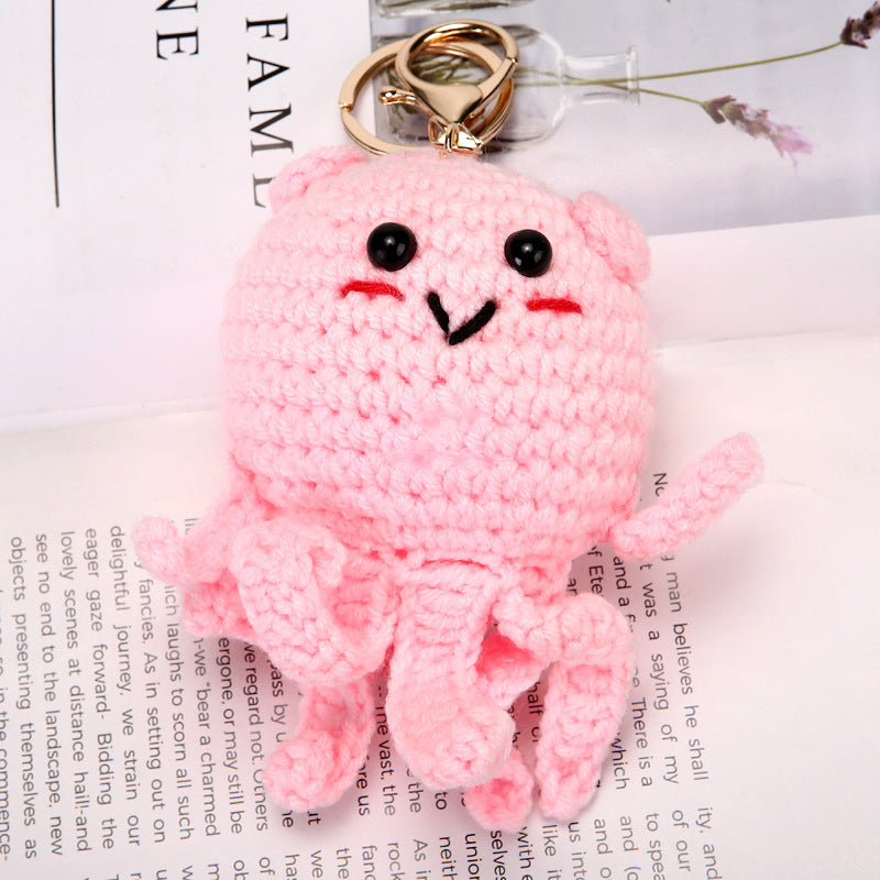 Blue Crochet Animal Face Plush and Bag Charm