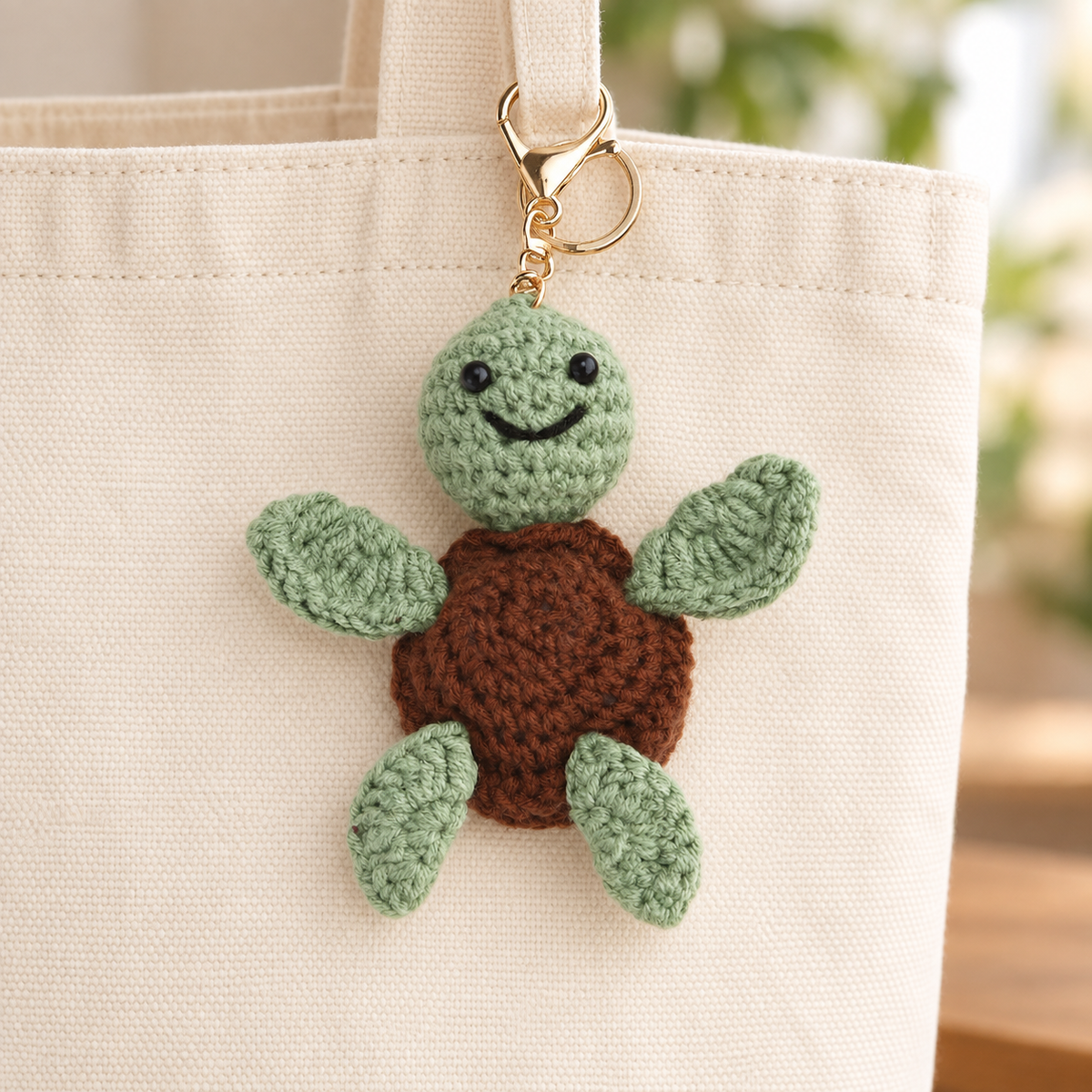 Crochet Sea Creature Bag Charm attached to a bag; bag not included