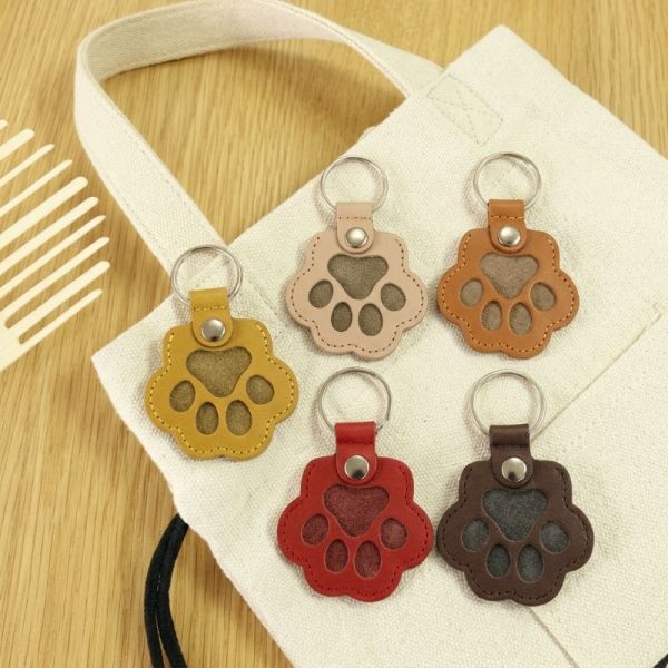 Pet Fur Keepsake PU Leather Paw Print Memory Bag Charm