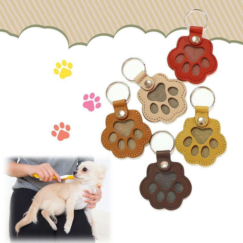 Pet Fur Keepsake PU Leather Paw Print Memory Bag Charm