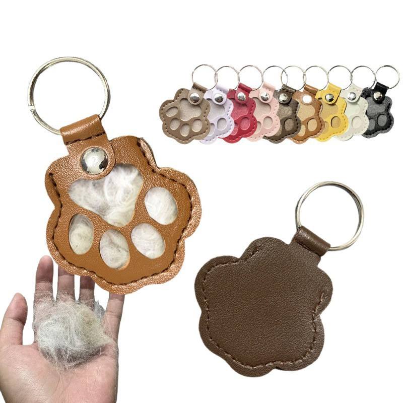 Pet Fur Keepsake PU Leather Paw Print Memory Bag Charm