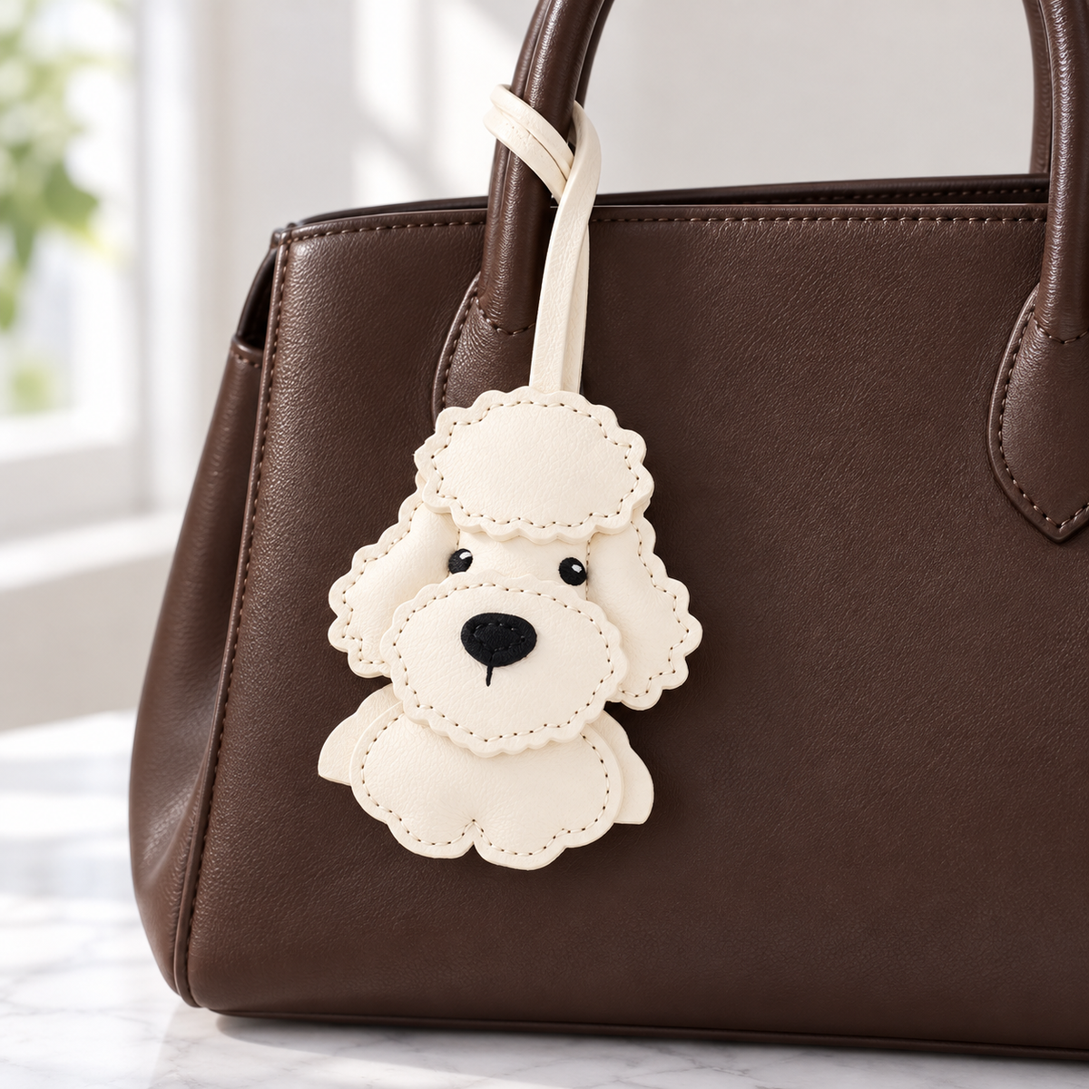 Poodle Loop Bag Charm attached to a bag; bag not included