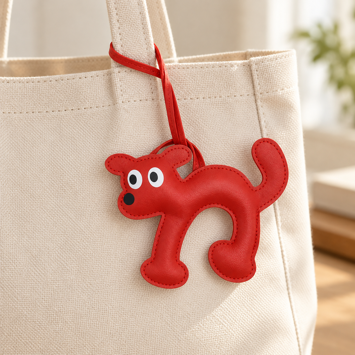 Wide-Eyed Cat & Dog Bag Charm styled on a bag; bag not included