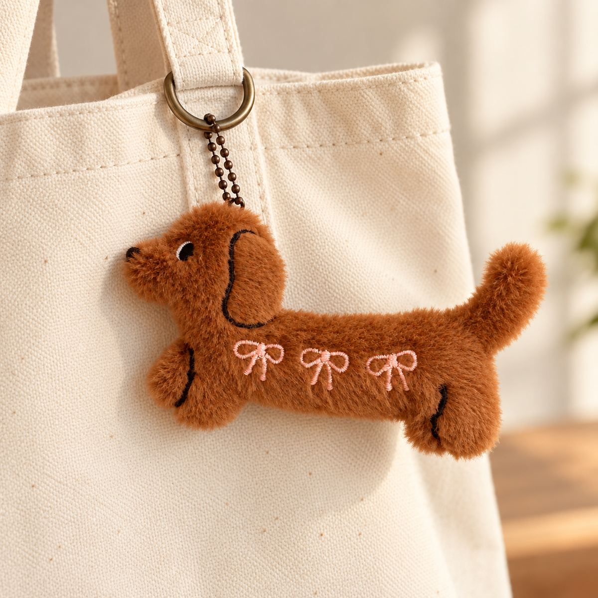 Plush Dogs & Cats Bag Charm styled on a bag; bag not included