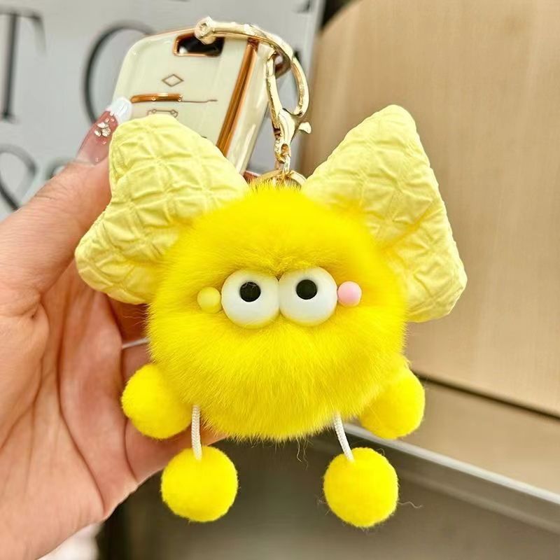 Plush Bow Pom Pom Book Bag Charm