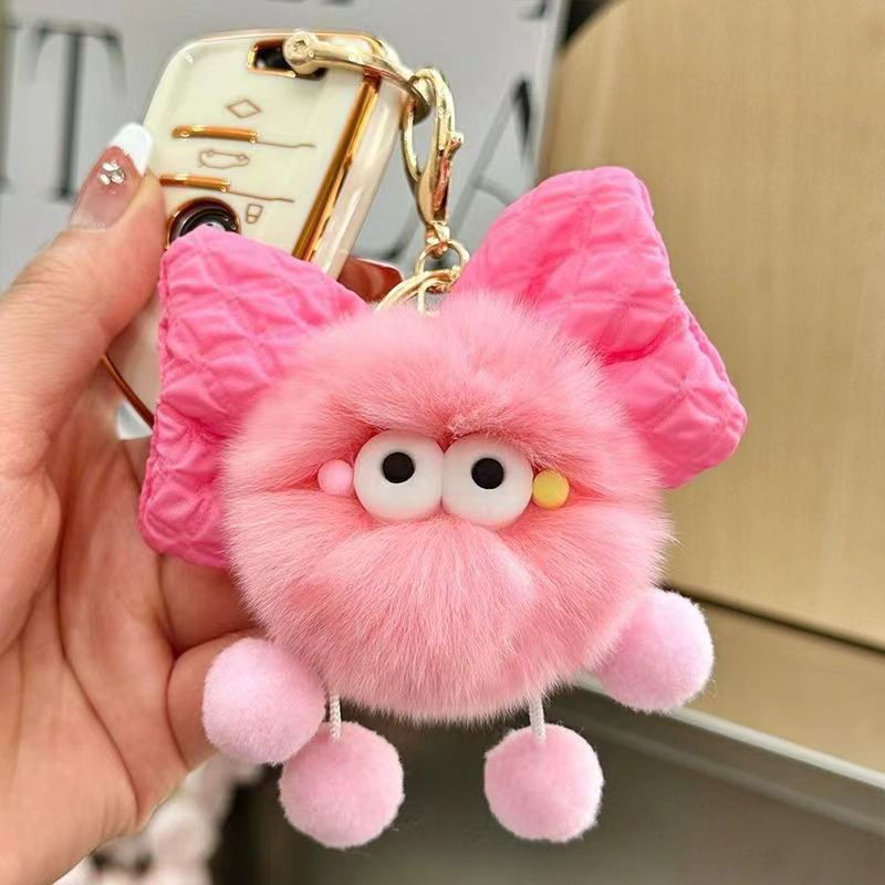 Plush Bow Pom Pom Book Bag Charm