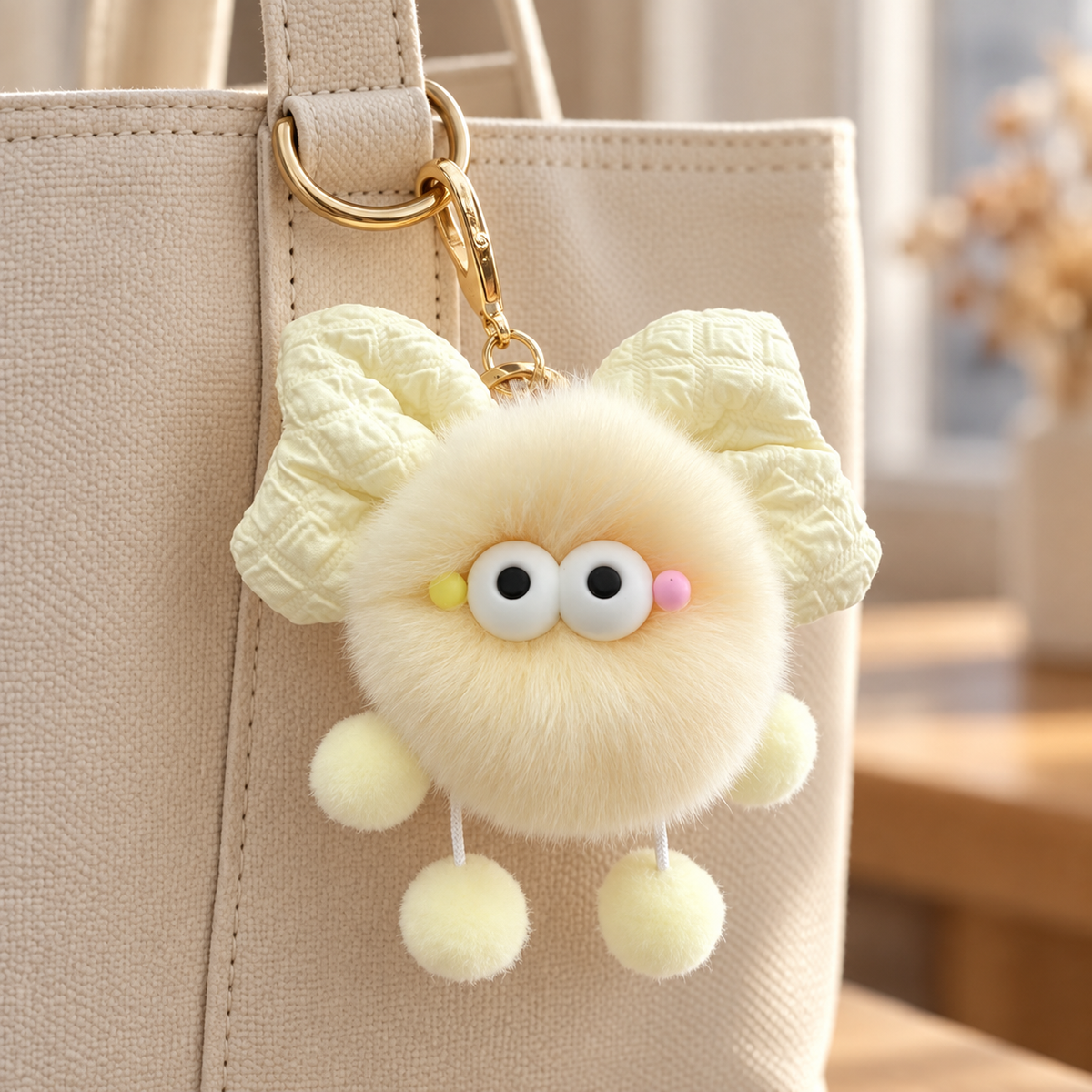 Pom-Pom Character Bag Charm styled on a bag; bag not included