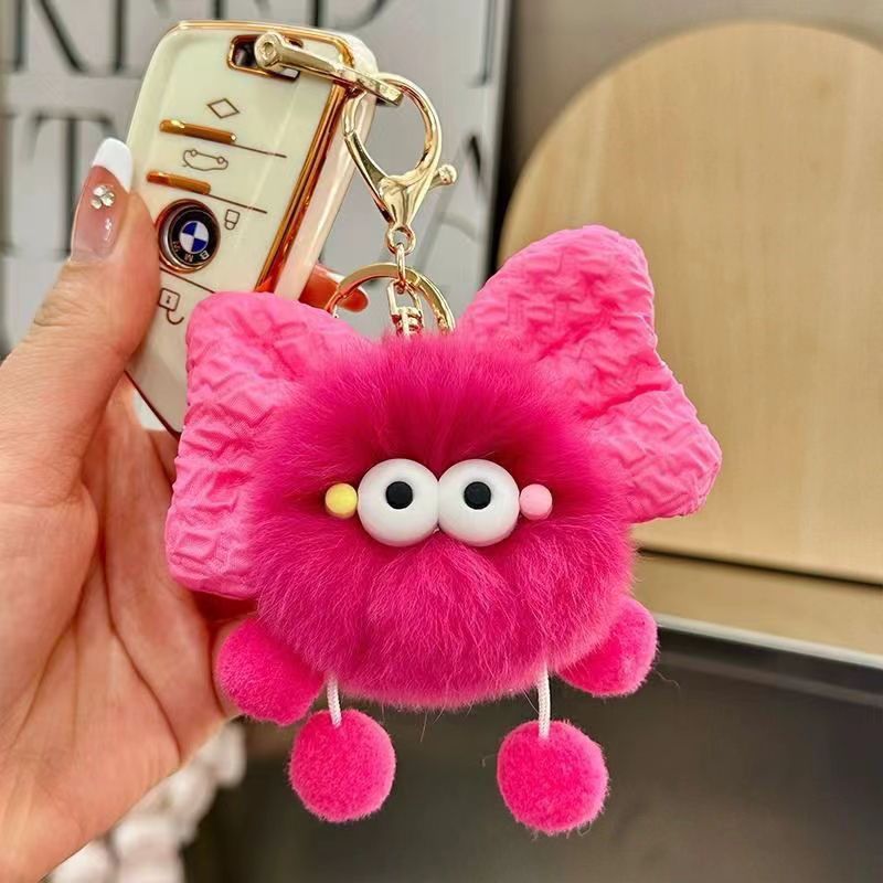 Plush Bow Pom Pom Book Bag Charm