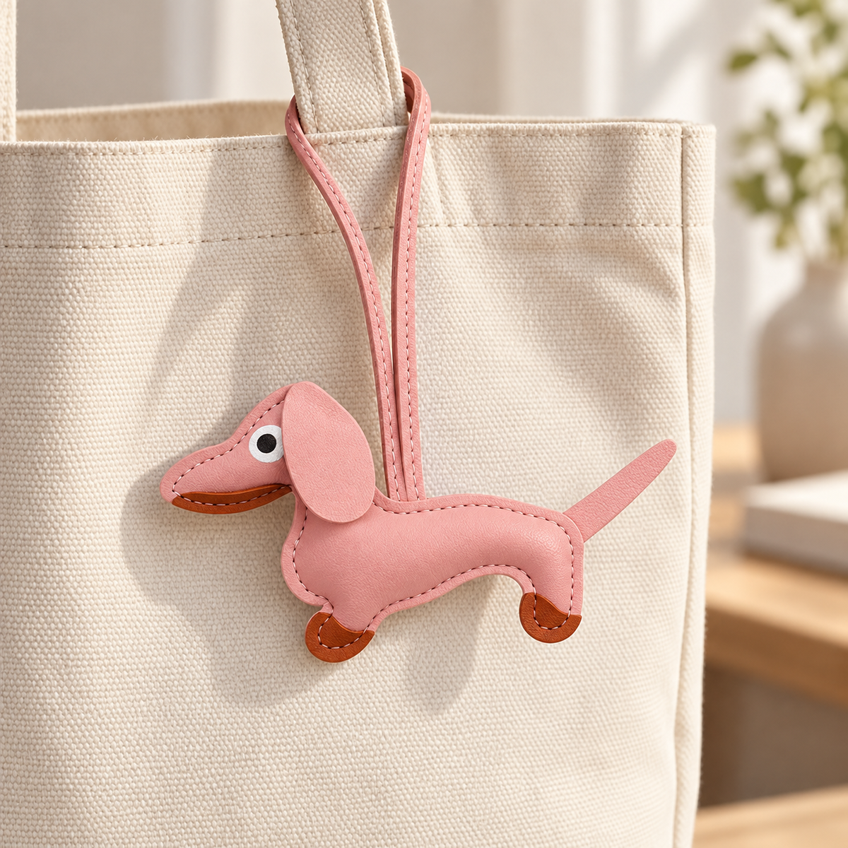 Dachshund Loop Bag Charm styled on a bag; bag not included