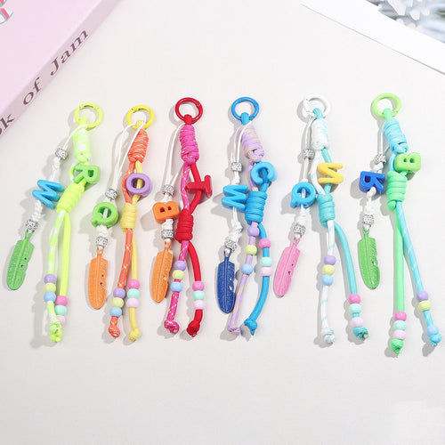 Beaded Letters and Leaf Pastel Rainbow Bag Charm