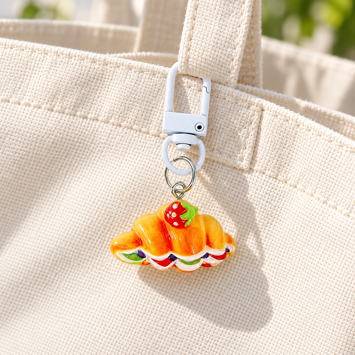 AI lifestyle hero — exact supplier product styled on a cream tote bag
