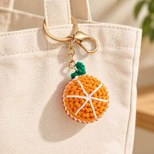Crochet Fruit & Candy Bag Charm styled on a cream tote; bag not included