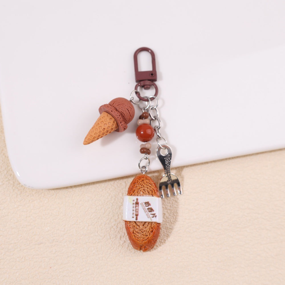 Ice cream and wrapped bread slice bag charm; supplier product photo