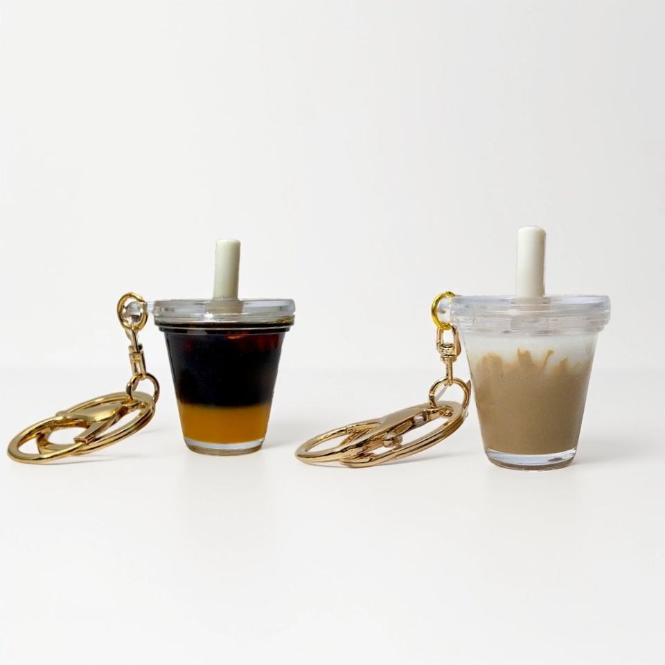 Mini Ice American Matcha Latte Bag Charm with Keychain Attachment